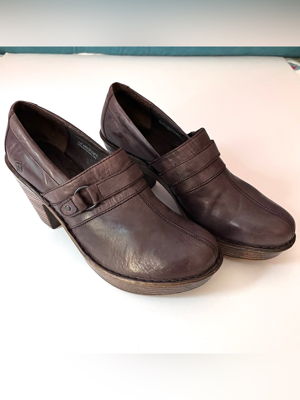 Born Haddon Leather Mid Heel Buckle Clog Shoes Womens 9.5 / 41